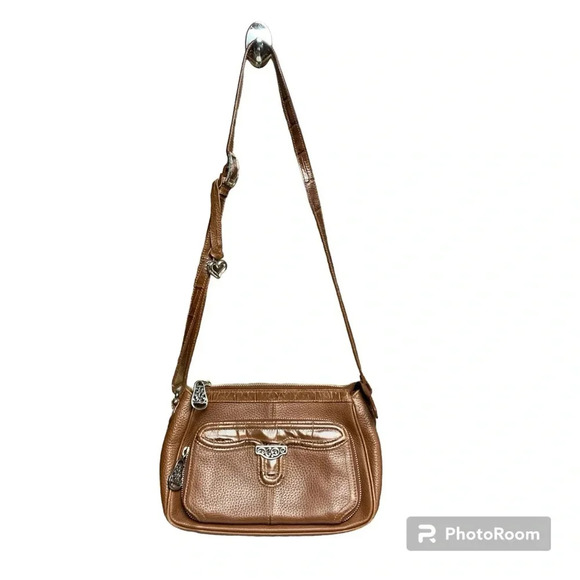 Brighton tan purse with blue patterned interior.  Built in wallet - Picture 1 of 10